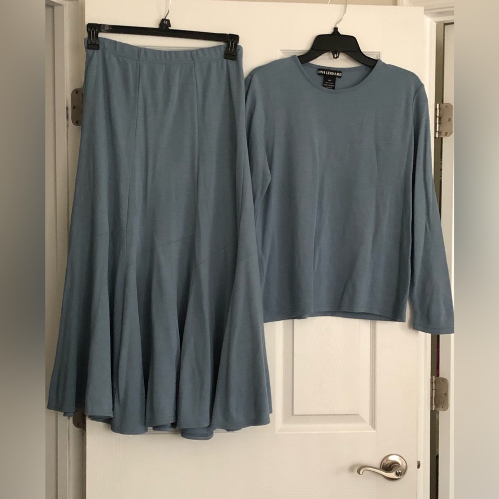 Nina Leonard Blue Women's Flared Skirt and Top